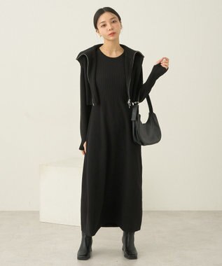 earth music&ecology ＳＥＴ２点ＺＩＰベスト＋ニットワンピース Black