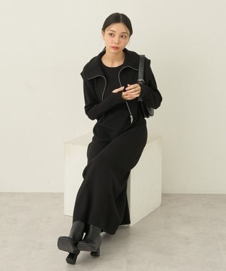 earth music&ecology ＳＥＴ２点ＺＩＰベスト＋ニットワンピース Black