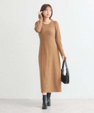 earth music&ecology ＳＥＴ２点ＺＩＰベスト＋ニットワンピース Camel