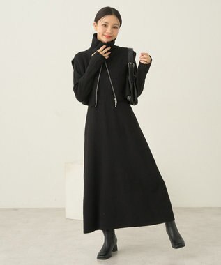 earth music&ecology ＳＥＴ２点ＺＩＰベスト＋ニットワンピース Black