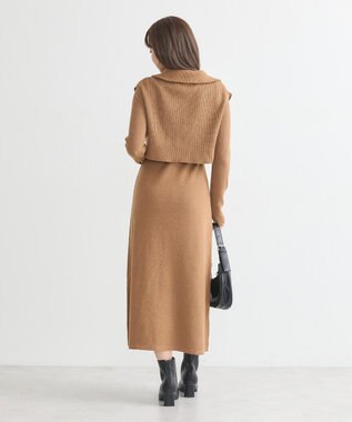 earth music&ecology ＳＥＴ２点ＺＩＰベスト＋ニットワンピース Camel