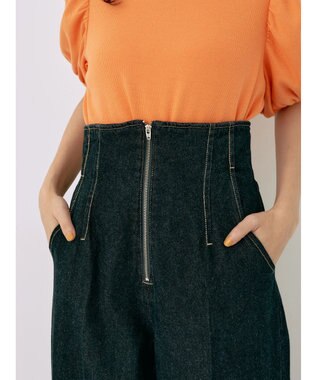 earth music&ecology フロントジップデニムパンツ Indigo