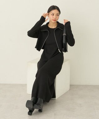 earth music&ecology ＳＥＴ２点ＺＩＰベスト＋ニットワンピース Black