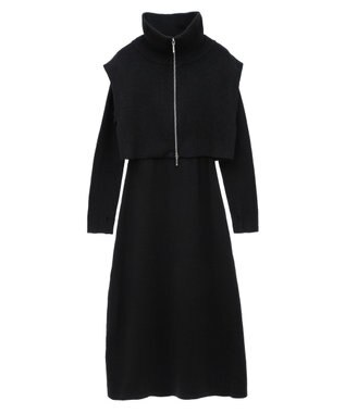 earth music&ecology ＳＥＴ２点ＺＩＰベスト＋ニットワンピース Black