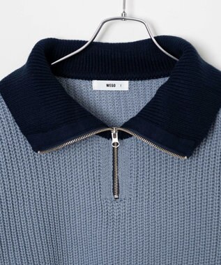 WEGO 2ラインハーフジップニットプルオーバー ブルー