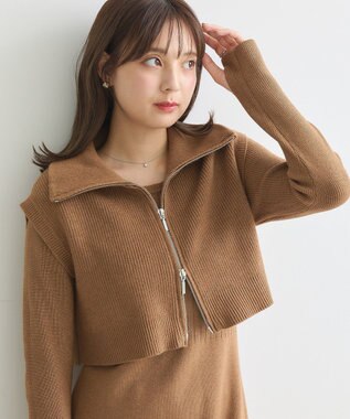 earth music&ecology ＳＥＴ２点ＺＩＰベスト＋ニットワンピース Camel