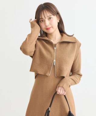 earth music&ecology ＳＥＴ２点ＺＩＰベスト＋ニットワンピース Camel