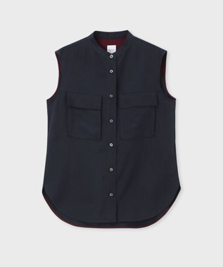 Paul Smith レーヨンドレープ ノースリーブ シャツ ネイビー