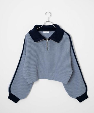 WEGO 2ラインハーフジップニットプルオーバー ブルー