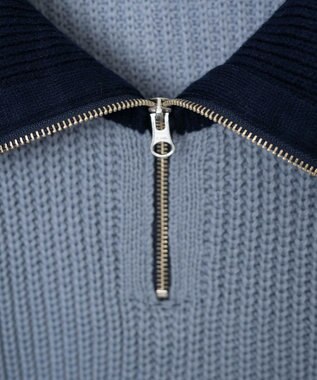 WEGO 2ラインハーフジップニットプルオーバー ブルー