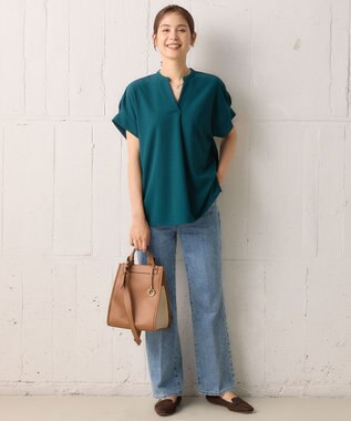 組曲 L 【WEB限定】ライトジョーゼットスキッパー ブラウス ダークグリーン系