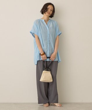 AMERICAN HOLIC イージーケア 接触冷感フレンチスリーブギャザーシャツ Sax