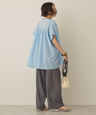 AMERICAN HOLIC イージーケア 接触冷感フレンチスリーブギャザーシャツ Sax