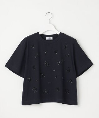 J.PRESS LADIES 【洗える】スパンコール Ｔシャツ ネイビー系