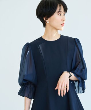 #Newans シアースリーブブラウス ネイビー