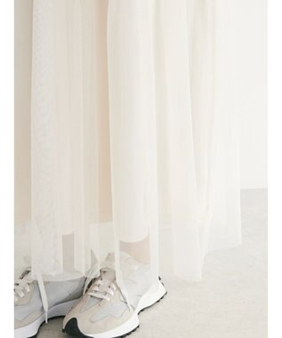 Green Parks ７分袖チュールドッキングロゴワンピース Beige