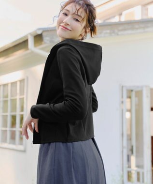 Tiaclasse 【UVカット・吸水速乾・洗える】 “きれい見え” カットソーラインフードパーカー ブラック