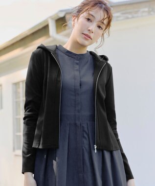 Tiaclasse 【UVカット・吸水速乾・洗える】 “きれい見え” カットソーラインフードパーカー ブラック