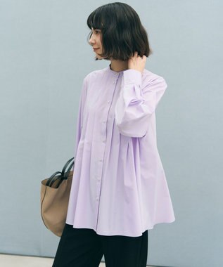 UNFILO 【セレモニー】バンドカラー タックブラウス ラベンダー