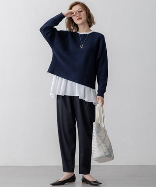 23区 【Oggi3月号掲載/洗える】コットンギマ クロップド ドルマン ニット ネイビー