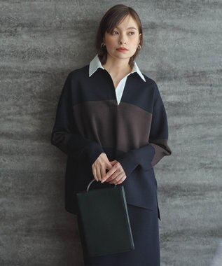 ICB 【洗える】 シンセティックダブルフェイス ラガーニットプルオーバー ネイビー×ダークブラウン系