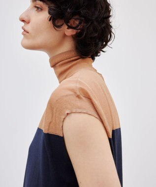 BEIGE， 【洗える】CARNOT / バイカラーニット Navy×Camel