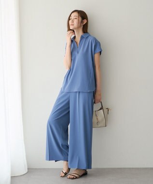 YECCA VECCA 【接触冷感】COOLスキッパーブラウス Blue