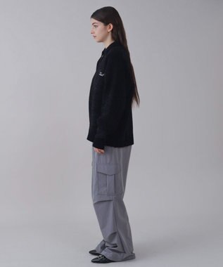 WEGO 【ユニセックス着用ITEM】ベロアモールワンポイントZIPカーディガン ブラック