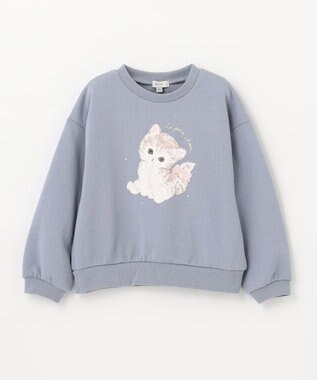 ANY KIDS アニマルプリントトレーナー サックスブルー×ネコ