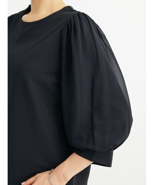 Green Parks 袖異素材使いリップルプルオーバー Black