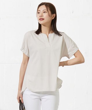 J.PRESS LADIES L 【接触冷感】プレーティングジャージー フレンチスリーブ カットソー グレージュ系