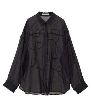 Green Parks ・ＥＬＥＮＣＡＲＥ　ＤＵＥ　テープ刺繍シアーシャツ Black