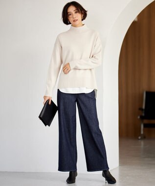 自由区 L 【洗える】ウールカシミヤブレンドハイネック ニット シャンパンベージュ