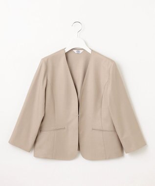 J.PRESS LADIES 【セットアップ対応・洗える・UVケア・速乾】 OXIJEWELストレッチ ノーカラー ジャケット ベージュ系