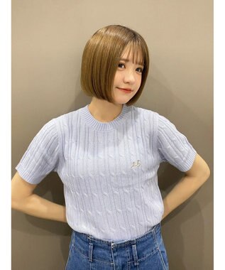 Green Parks ケーブル半袖ニット Sax