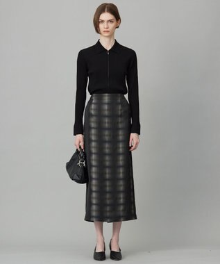 ICB 【洗える】シルクヴィスコースハイゲージ ジップアップカーディガン ブラック系