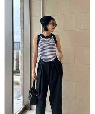 Green Parks デザインヘム配色ニットタンクトップ Blue