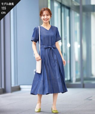 Tiaclasse デニムフレアワンピース ブルー