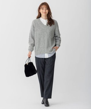 自由区 【洗える】ウォッシャブルハイカウントフラノ ストレートパンツ グレー系