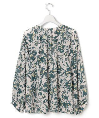 23区 【洗える】ニュアンスフラワー プリント ブラウス ダークグリーンプリント