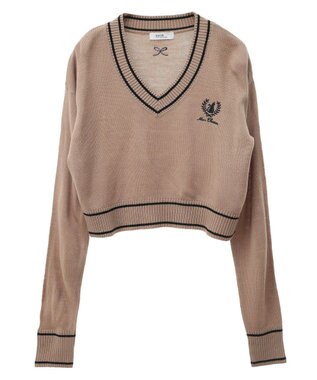 earth music&ecology キャットロゴショートニットプルオーバー Gray Beige