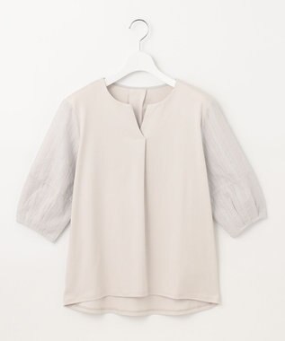 J.PRESS LADIES 【WEB限定カラーあり・接触冷感・UVケア】 スムースジャージー キーネック カットソー ライトグレー系