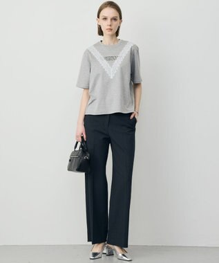 ICB L レースコンビ ロゴTシャツ ライトグレー