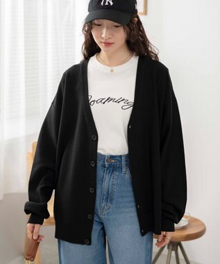 WEGO 【ユニセックス着用ITEM/紫外線対策/冷房対策】オーバーフィットドライタッチカーディガン ブラック