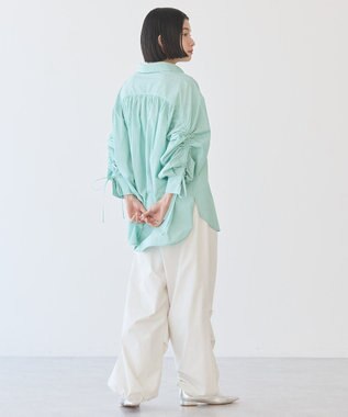AMERICAN HOLIC 【WEB限定】イージーケアバックギャザーリボンシャツ Stripe Green
