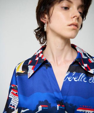 GRACE CONTINENTAL マリンプリントシャツドレス ブルー