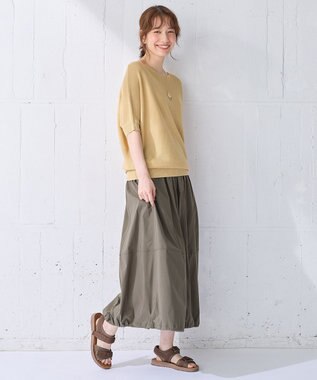 ANY 【洗濯機可/UVカット/アンチピリング】ハーフスリーブガーターニット イエロー