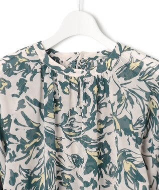 23区 【洗える】ニュアンスフラワー プリント ブラウス ダークグリーンプリント