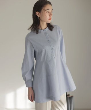 組曲 S 【前後着用可】コンパクトシャーティング チュニックブラウス ブルー系1