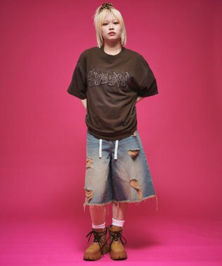 WEGO 【ユニセックス着用ITEM】ダメージアップリケグラフィックT（SS） ブラウン